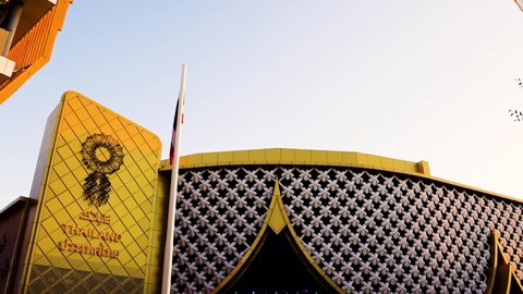 Dubai, United Arab Emirates - October 26, 2021: The beautiful Thailand pavilion at the Expo 2020 Dubai UAE. 4K Video.