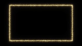 Abstract glowing gold dust particles are flying out from a frame in seamless animation. Glitter luxury premium loop background. Flowing digital particles with bokeh. Christmas or eve background design