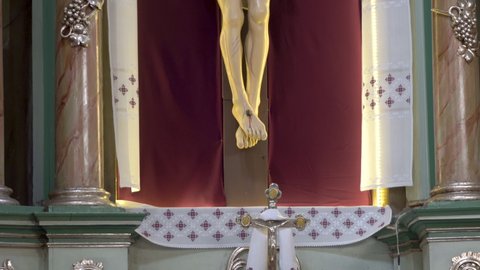 crucifixion of Jesus Christ,figurine of Jesus Christ on the cross in the temple