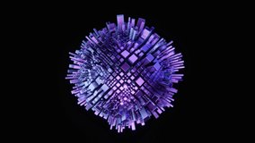 Abstract sphere made of clusters deforming. Geometric sci-fi shape with reflection. 3D seamless loop 4K animation. Revolving ball formed by metallic cubes. Spinning of futuristic geometric ball - Powered by Shutterstock - Get 15% off with code: PIKWIZARD15