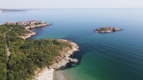 Aerial view of Snake Island at Arkutino region, Burgas Region, Bulgaria 