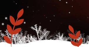 Animation of season's greetings text over snow falling and winter landscape at christmas. christmas, winter, tradition and celebration concept digitally generated video.
