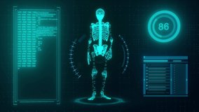 Technological concept. Walking 3d model of a skeleton on the background of technology. Blue color. 3d animation - Powered by Shutterstock - Get 15% off with code: PIKWIZARD15