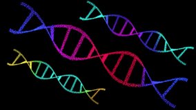 Animated rotating abstract 3D dna strands. Black background. Loop. Concepts from science and medicine. Double helix. 29,97 fps