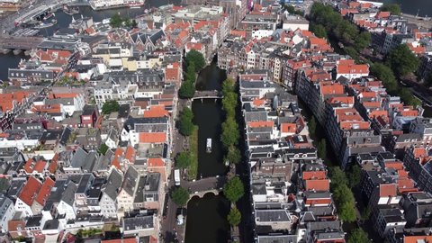 Aerial view of the red-light district in Amsterdam The Netherlands also called De Wallen is known for window prostitution sex work famous tourist attraction in Holland 4k high resolution footage
