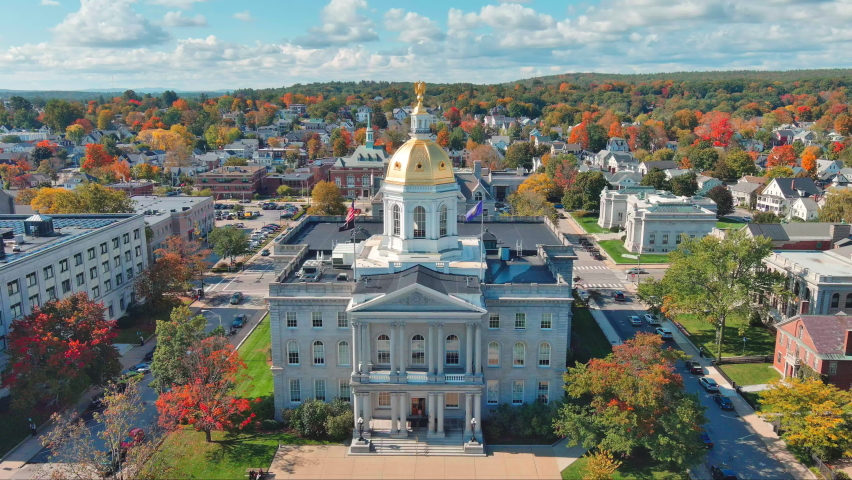 Aerial Medium to Wide Drone Zoom Shot of New Hampshire State House