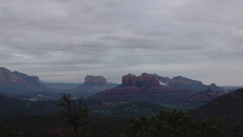 Clouds over Cathedral Rock at Sunrise in Sedona Arizona Zoom Out