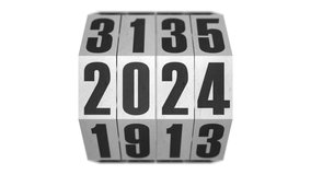 Vintage rotating mechanical counter switches from 2021 to 2026 on white hi key. Perfect addition to your New Year countdown video - Powered by Shutterstock - Get 15% off with code: PIKWIZARD15