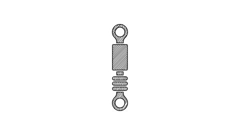 Black line Shock absorber icon isolated on white background. 4K Video motion graphic animation.