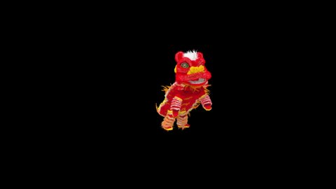 Lion Dancing, Chinese New Year, dragon, happy new year, 3d rendering, Animation Loop composition 3d mapping cartoon, Included in the end of the clip with Luma matte.