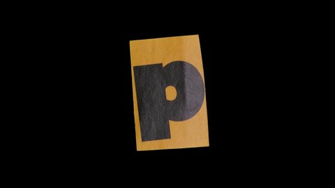 4K Stop Motion - paper with letter P moving on black png background. More elements in our portfolio