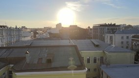 Stock video Drone Aerial view 4k Footage of Rostov on Don, Capital of South Russia. Historical Center of Russian Monarchy time on sunset rays