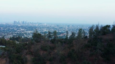 LOS ANGELES, Aerial drone view of Griffith Park observatory. Griffith Observatory Aerial Shot. Cinematic Aerial of Griffith Observatory. 