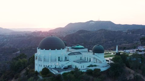 LOS ANGELES, Aerial drone view of Griffith Park observatory. Griffith Observatory Aerial Shot. Cinematic Aerial of Griffith Observatory. 