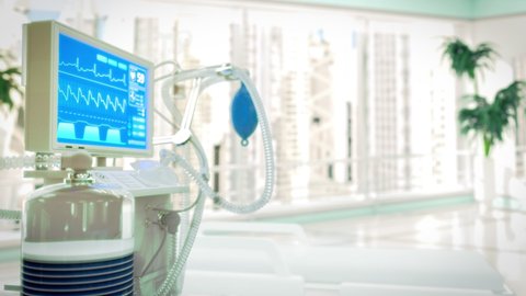 artificial ventilation equipment in modern hospital, coronavirus medical treatment