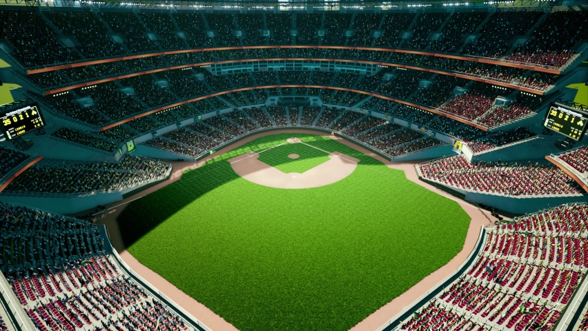 empty stadium arena with animated fans crowd in the sunny day lights
