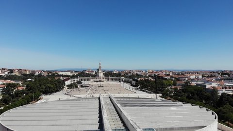 DRONE AERIAL FOOTAGE - The Basilica of Our Lady of the Rosary of Fatima, the Basilica of the Most Holy Trinity, and Chapel of the Apparitions in Fatima, Portugal.