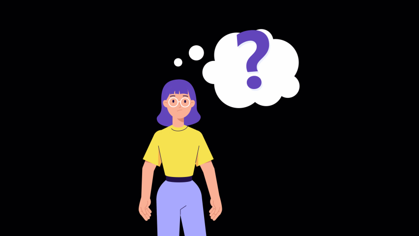 Woman thinking and looking for answer. shrugs her shoulders. uncertainty, question, no solution concept. Character animation with ALPHA channel. hopelessness, despair, frustration on her face | Shutterstock HD Video #1081782839