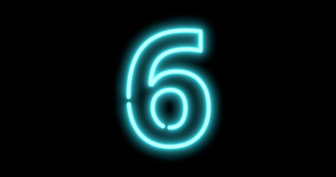 Neon numbers countdown from 0 to 9 . 3D animation.