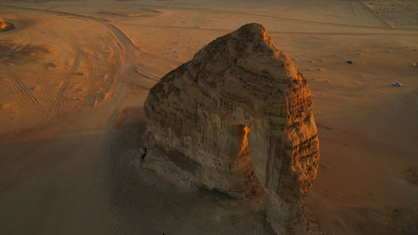 Beautiful Shot Of Rock Formation On Desert Landscape During Sunset - AlUla, Saudi Arabia | Shutterstock HD Video #1081798199
