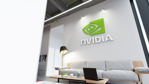 METAVERSE - NOVEMBER 4th 2021: Nvidia stock rockets toward best day in 19 months as optimism grows for 'metaverse' opportunity. Office Logo 3D Animation Hyper-lapse