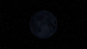Animation of the Moon phases in their complete cycle on a background of moving stars. Looping video. Detailed illustration of the moon. 3D Rendering