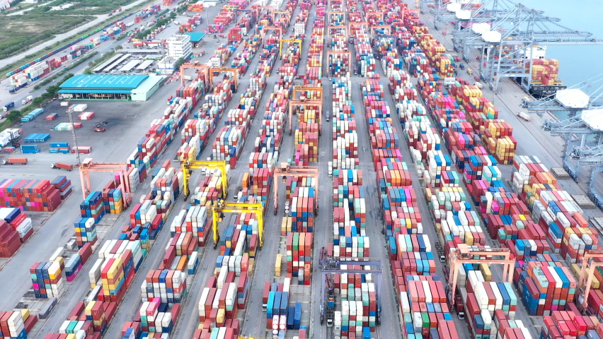 Time lapse,Aerial view At  container ship terminal,Industrial business import and export Logistics and Supply Chain | Shutterstock HD Video #1081807862