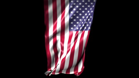 American flag animation. Flag waving in the wind on black background.
