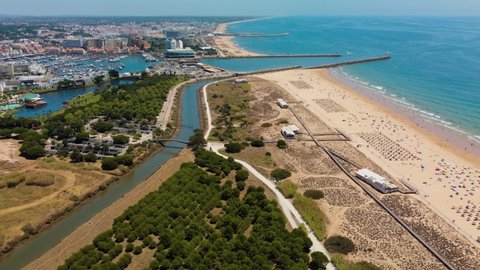 Aerial beach view of Vilamoura and Praia de Falesia, Algarve, Portugal