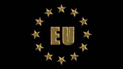 Gilded EU emblem erodes cracks and is covered with moss. Decay, decline, stagnation concept. Prorez with alpha, easy to place on any background.