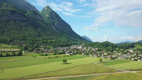 The small town of Gresy in Isere in Europe, France, Isere, the Alps, in summer on a sunny day.