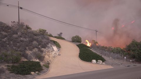 SANTA BARBARA COUNTY, CALIFORNIA - CIRCA 2021- The Alisal fire burns on a Southern California hillside along the Gaviota Coast.