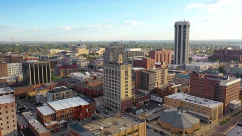 SPRINGFIELD, ILLINOIS - CIRCA 2020s - Aerial establishing shot of the cityscape and skyline of downtown Springfield, Illinois.