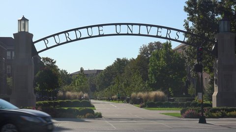 WEST LAFAYETTE. INDIANA - CIRCA 2020s - Establishing shot of Purdue University college campus in West Lafayette. Indiana.