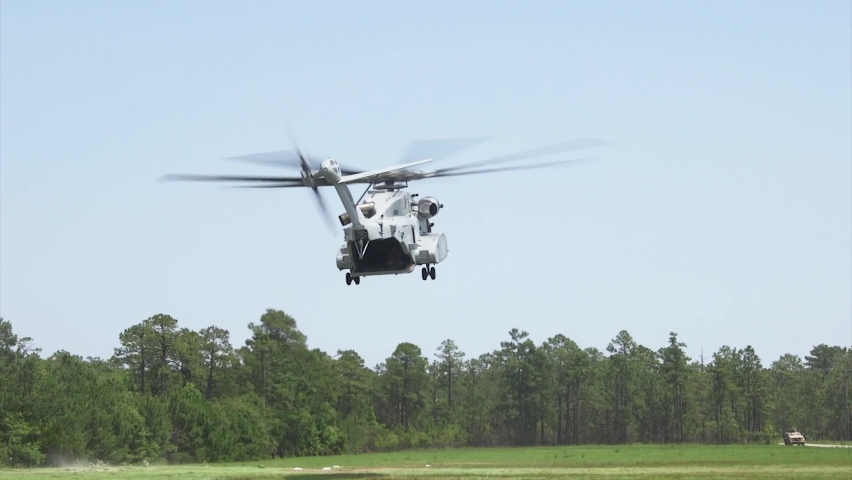 CIRCA 2021 U.S. Marine Corp. Maj. Gen. Cederholm pilots a CH-53 Sea Stallion heavy lift transport helicopter, Camp Lejeune, NC.