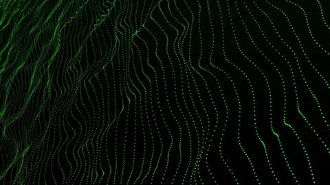 Abstract green wave background. Technology big data background. Motion of digital data flow. Big data wave of particles. Futuristic wave of dots. Cyber or technology background. Seamless vj loop 4K