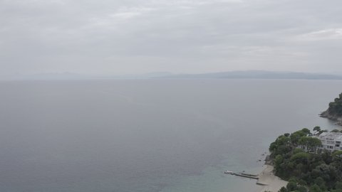 Drone flight towards the ocean in Skiathos in Greece 03