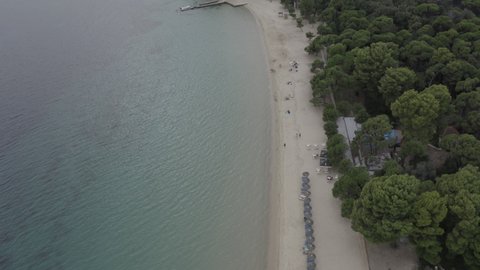 Drone Top Shot above the beach in Skiathos in Greece 02