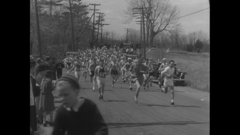 CIRCA 1960 - John J. Kelley participates in the Boston Marathon. Glenn Cunningham races Glenn Dawson at the Kansas Relay Carnival.