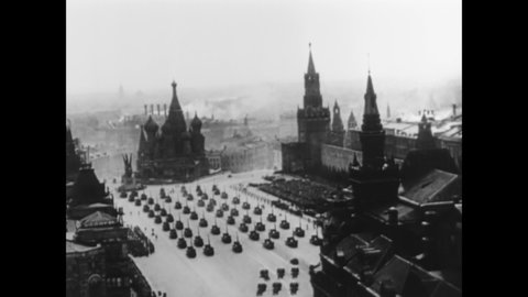 CIRCA 1920s - Joseph Stalin oversees a military parade in Moscow's Red Square.