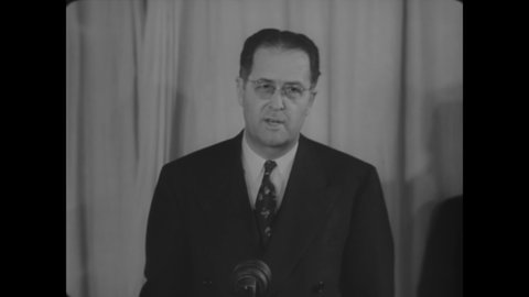 CIRCA 1945 - Clinton Anderson, Secretary of Agriculture, addresses a committee on the need of Americans to sacrifice a little to give food to allies.