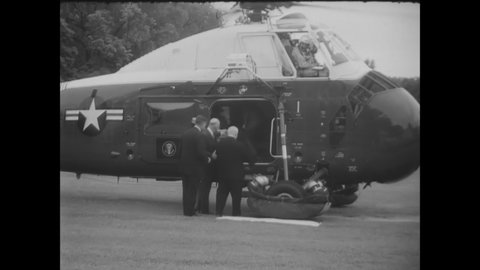 CIRCA 1959 - President Eisenhower takes Nikita Khrushchev on a helicopter ride in Marine One over Washington DC.