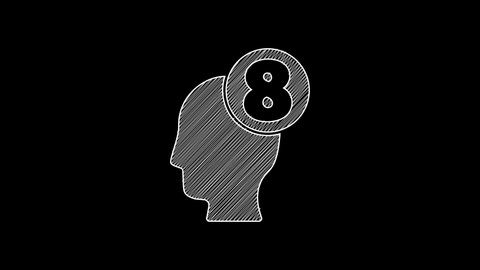 White line 8 March in human head icon isolated on black background. International Happy Women Day. 4K Video motion graphic animation.