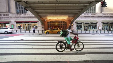 NEW YORK CITY, USA - OCT 21, 2021: entrance to Grand central train station, New York City metro. Manhattan NYC as urban center, tourism destination in America, modern city USA.  
