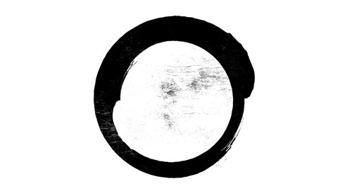Abstract grunge dirty monochrome circle shape on white background. Scratched damaged dynamic element in trendy vintage stop motion style. Seamless loop animation for design banner, stamp.