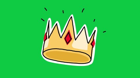 Hand Drawn Colorful Crown Animated Cartoon Sticker. Isolated on Green Screen Background. 4K Ultra HD Seamless Loop Video Motion Graphic Animation.