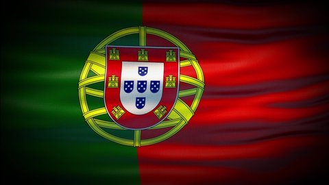Animation Portugal flag is waving seamless loop. Portugal flag waving in the wind. Realistic 4K national flag of Portugal Closeup.