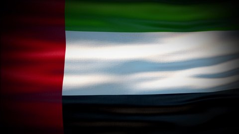 Animation United Arab Emirates flag is waving seamless loop. United Arab Emirates flag waving in the wind. Realistic 4K national flag of United Arab Emirates Closeup.