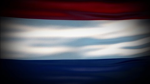 Animation Netherlands flag is waving seamless loop. Netherlands flag waving in the wind. Realistic 4K national flag of Netherlands Closeup.
