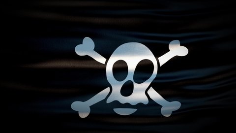 Realistic Pirate flag is waving 3D animation. Sign of Skull and Swords Pirate Seamless Loop Animation. Blackjack flag. 4k